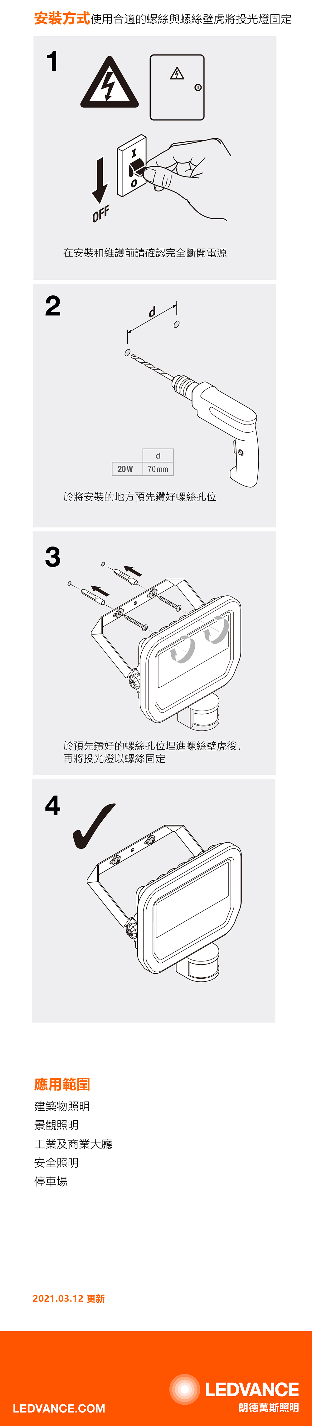 朗德萬斯 LED投光燈感應式 100-277V~
