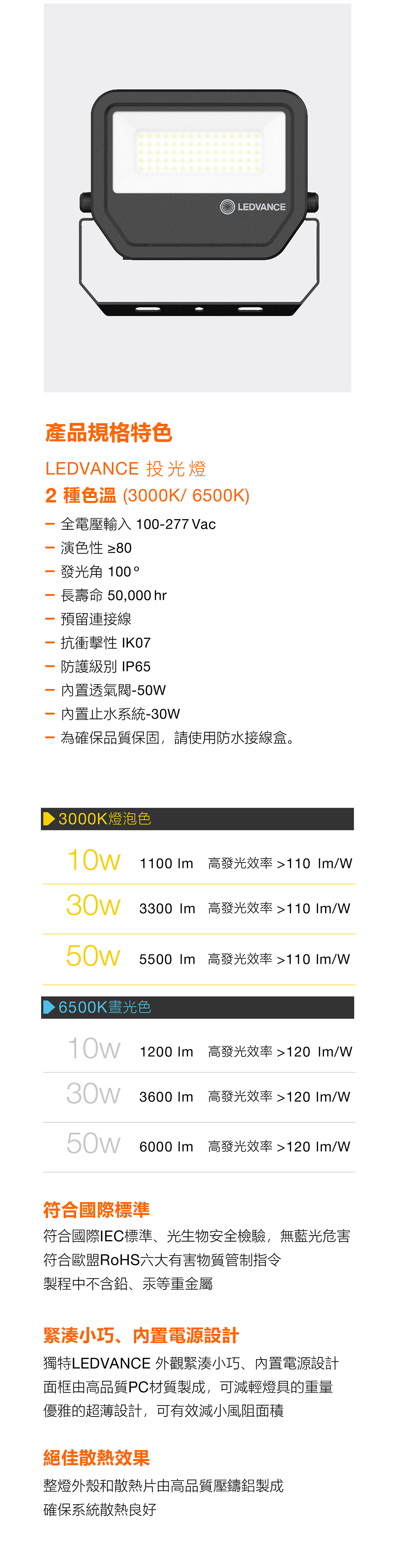 朗德萬斯 LED投光燈標準型100-277V