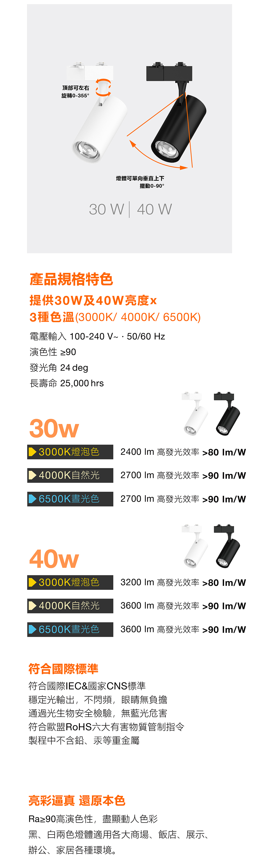 朗德萬斯 晶享LED軌道燈30W/ 40W