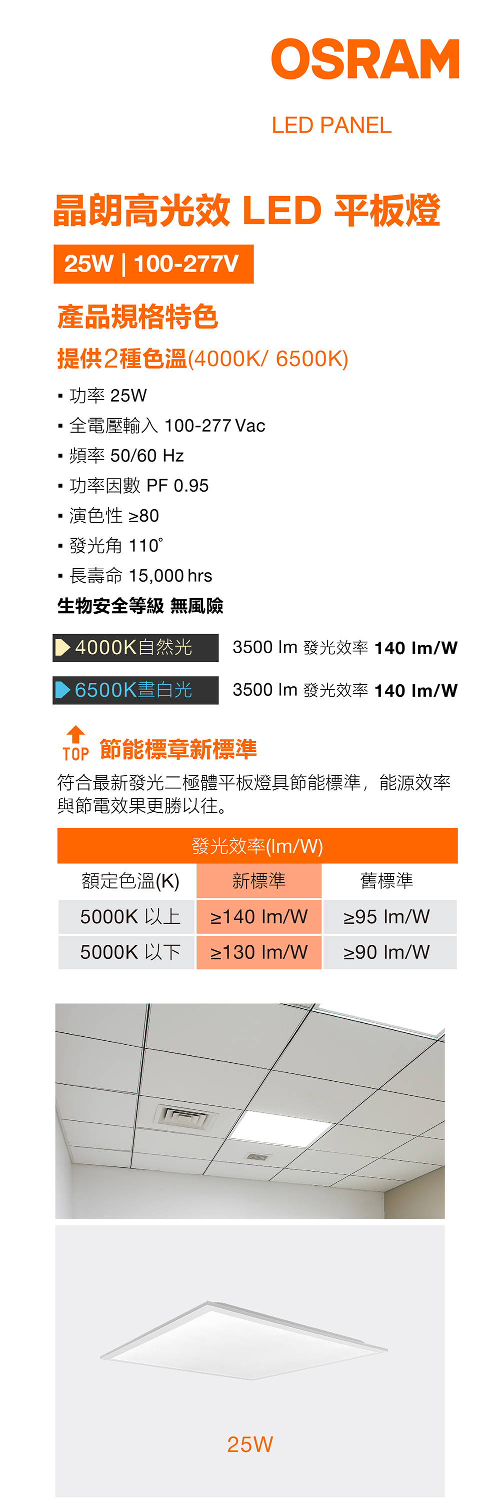 OSRAM 歐司朗 晶朗高光效 LED 平板燈 25W