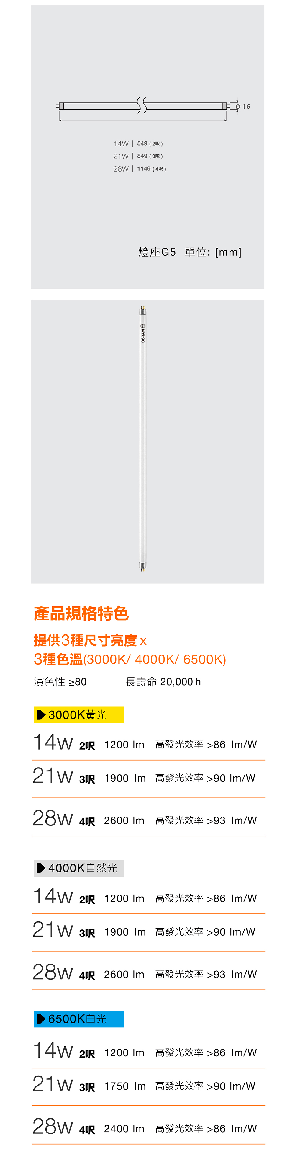 歐司朗 T5 燈管
