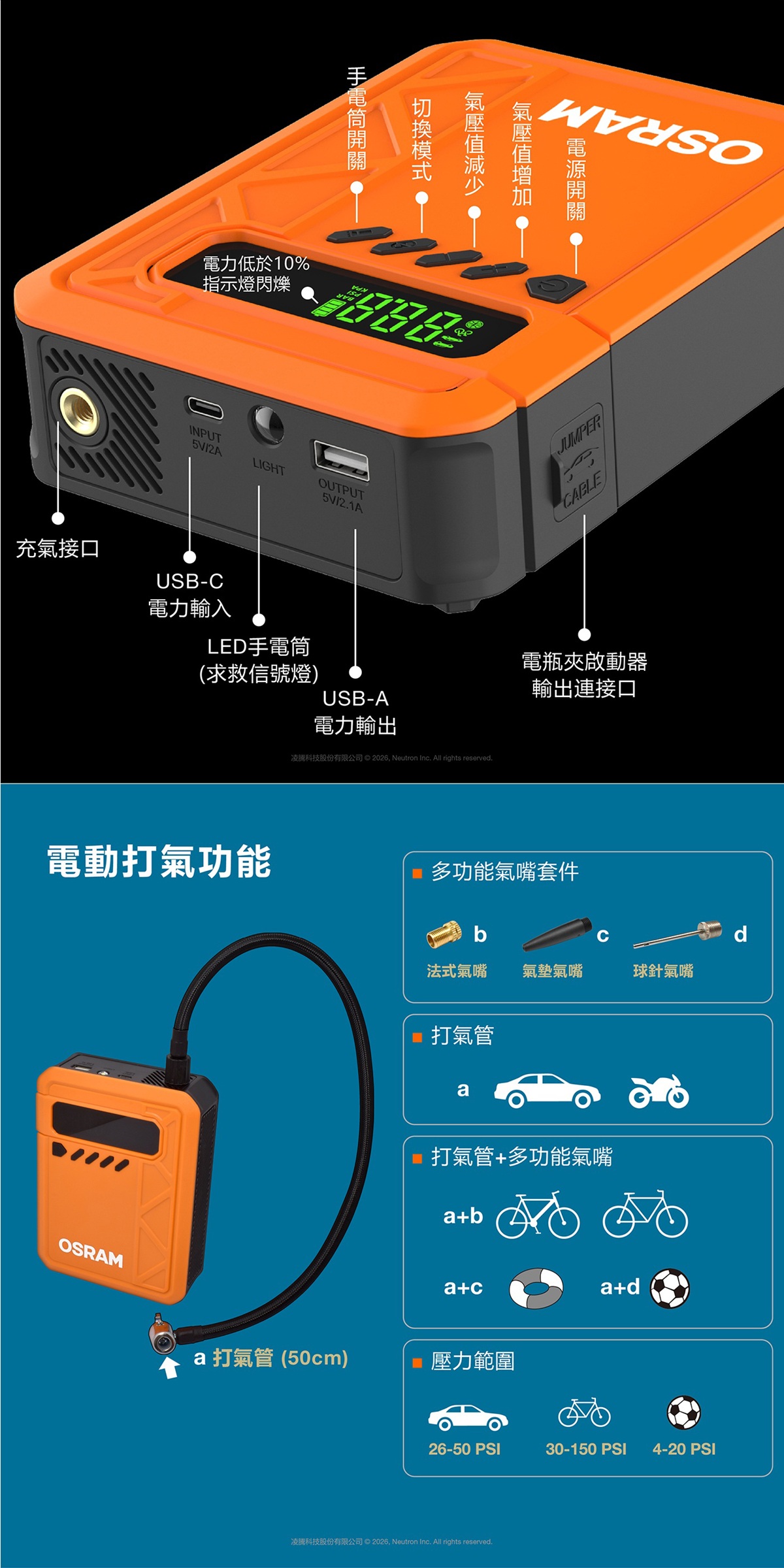 OSRAM 歐司朗4合1汽車急救啟動電源打氣機