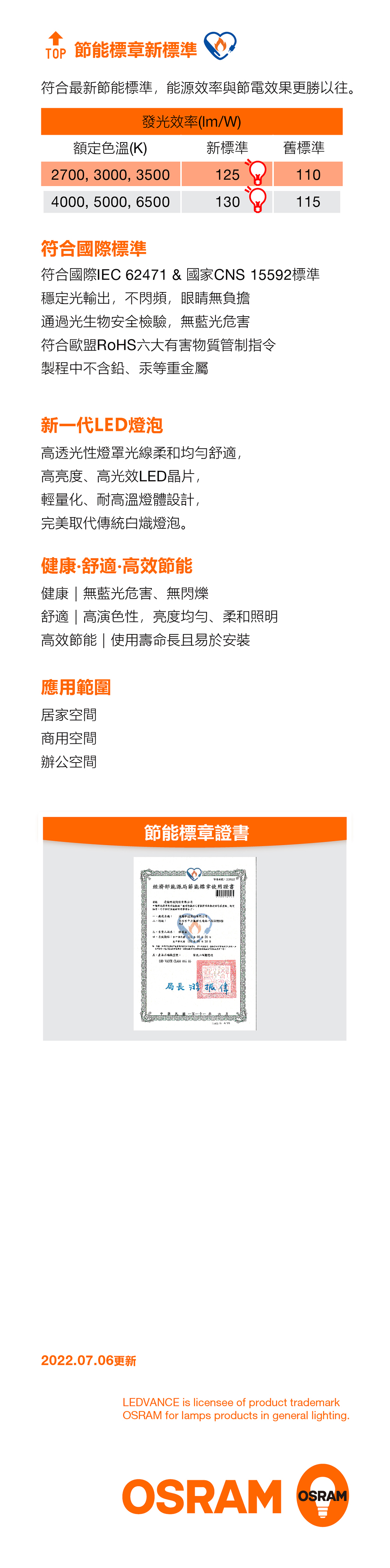 歐司朗 星亮經典型 LED 燈泡 A60 6.5W