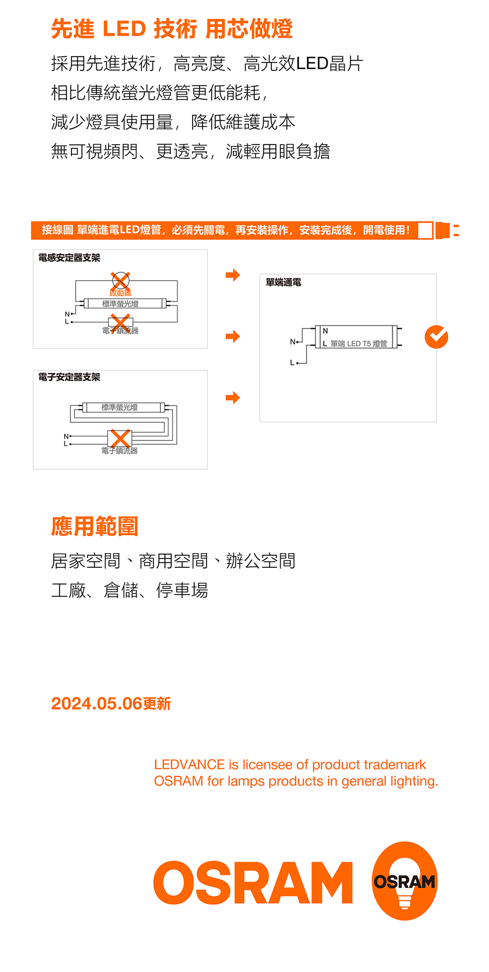 歐司朗 T5 HE 單端 LED 燈管