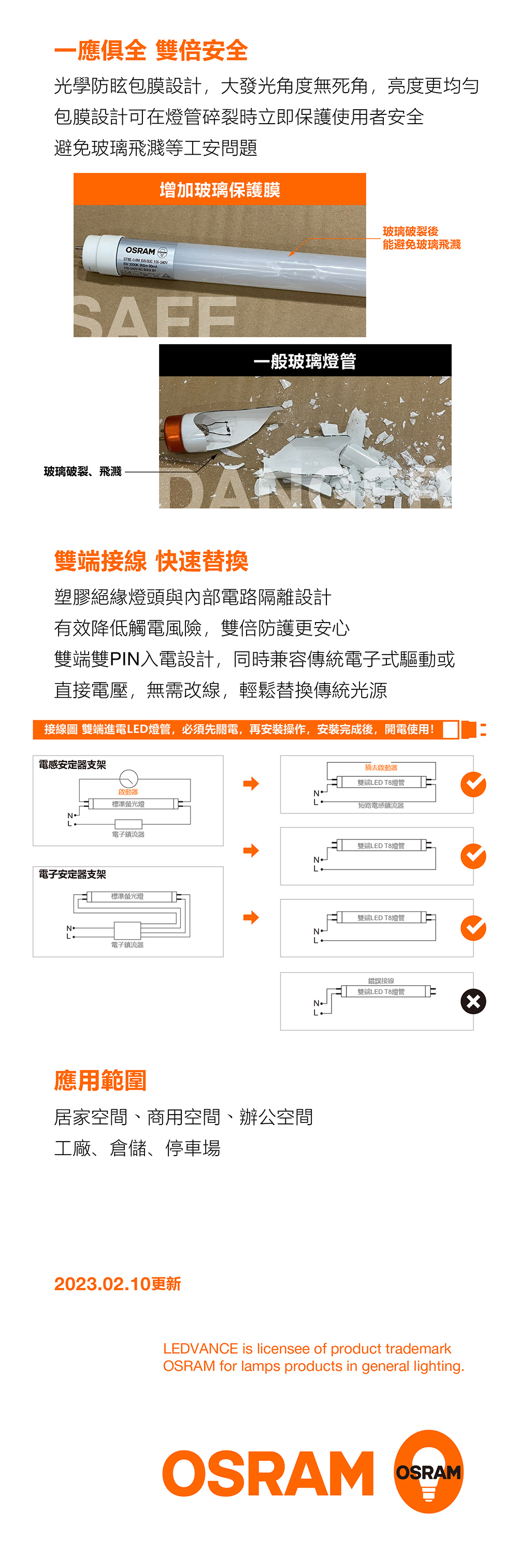 歐司朗 T8 LED 雙端燈管