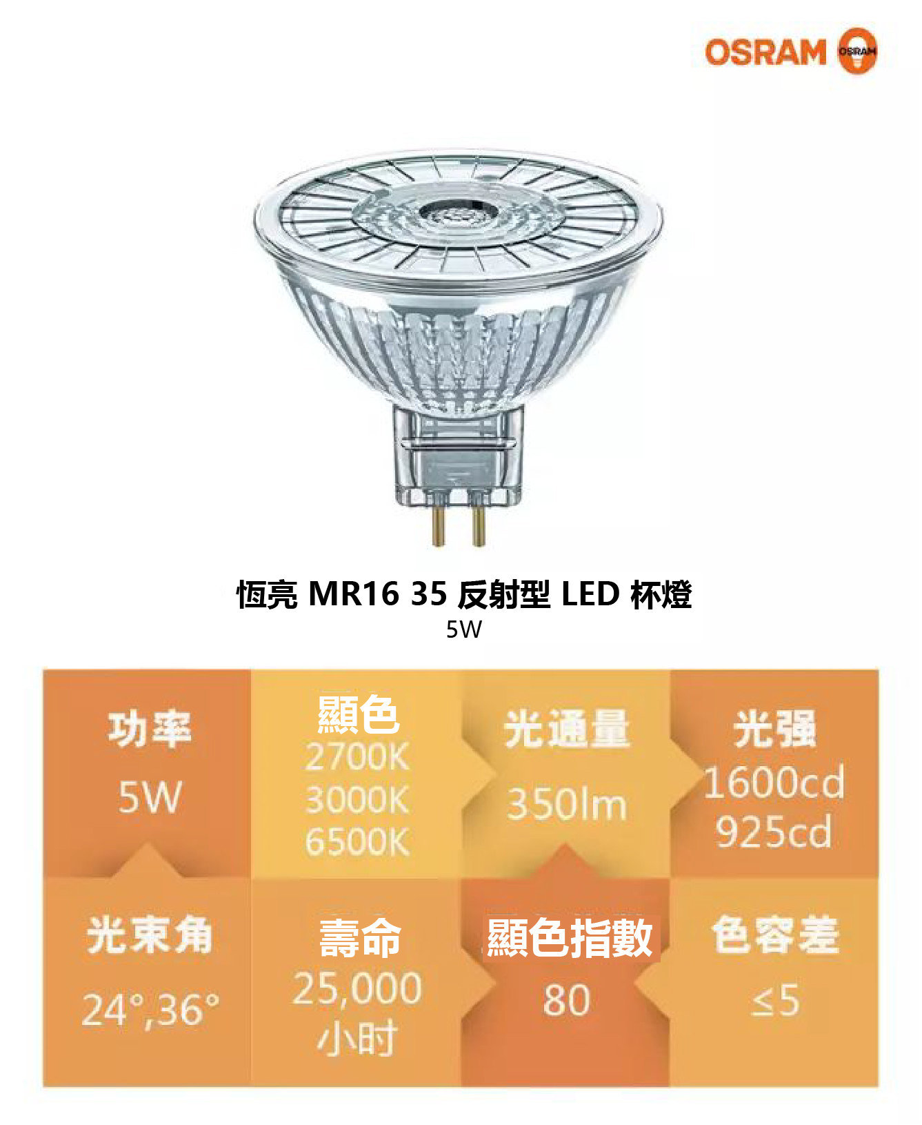 恆亮 MR16 35反射型 LED杯燈